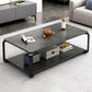 Modern Wooden Rectangular Top Coffee Table Steel 4 Legs Cocktail Table with Shelf