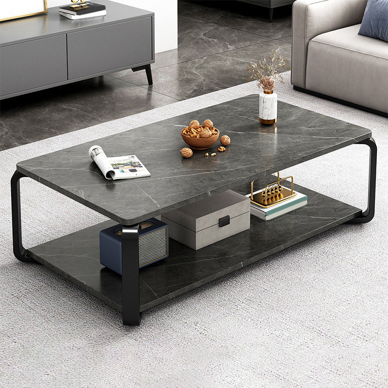 Modern Wooden Rectangular Top Coffee Table Steel 4 Legs Cocktail Table with Shelf