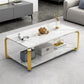 Modern Wooden Rectangular Top Coffee Table Steel 4 Legs Cocktail Table with Shelf