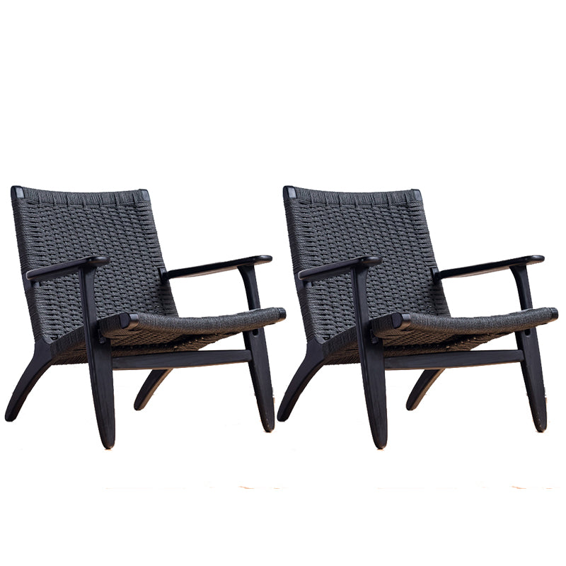 Solid Wood Frame Lounge Chair Arms Included Woven Back Chair Black Wicker Rattan 2 Piece Set Clearhalo 'Accent Chairs' 'accent_chairs' 'Chairs & Seating' 'furn' 'furn_accent_chairs' 'Furniture' 'Living Room Furniture' 6376935