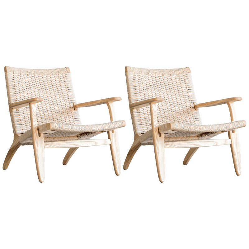 Solid Wood Frame Lounge Chair Arms Included Woven Back Chair Natural Wicker Rattan 2 Piece Set Clearhalo 'Accent Chairs' 'accent_chairs' 'Chairs & Seating' 'furn' 'furn_accent_chairs' 'Furniture' 'Living Room Furniture' 6376936