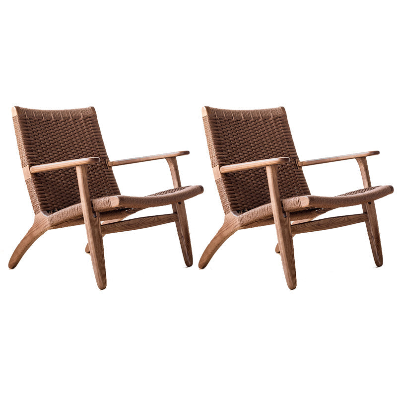 Solid Wood Frame Lounge Chair Arms Included Woven Back Chair Nut-Brown Wicker Rattan 2 Piece Set Clearhalo 'Accent Chairs' 'accent_chairs' 'Chairs & Seating' 'furn' 'furn_accent_chairs' 'Furniture' 'Living Room Furniture' 6376938