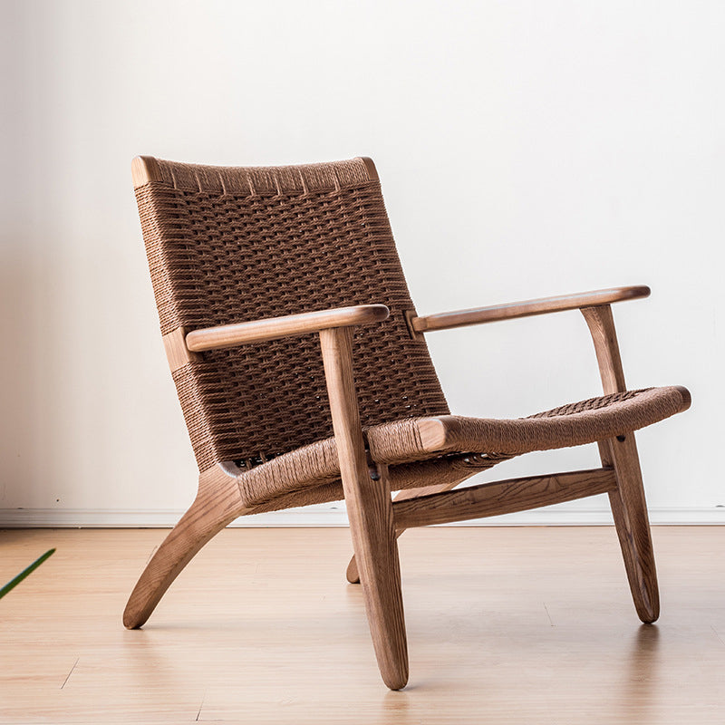 Solid Wood Frame Lounge Chair Arms Included Woven Back Chair Nut-Brown Wicker Rattan 1 Piece Clearhalo 'Accent Chairs' 'accent_chairs' 'Chairs & Seating' 'furn' 'furn_accent_chairs' 'Furniture' 'Living Room Furniture' 6376943