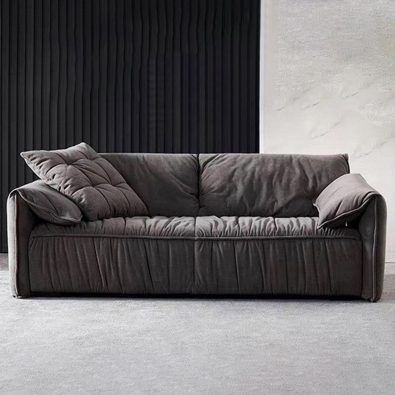 Contemporary Living Room Faux Leather Pillow Top Arm Cushions Settee