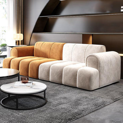 Contemporary Stationary Cushions Recessed Arm Living Room Settee White Orange Flannel Clearhalo 'furn' 'furn_sofas' 'Furniture' 'Living Room Furniture' 'Sofa' 'sofas' 6377150