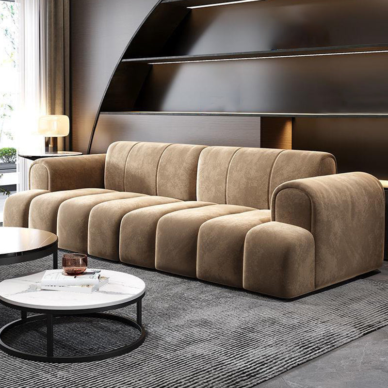 Contemporary Stationary Cushions Recessed Arm Living Room Settee Brown Flannel Clearhalo 'furn' 'furn_sofas' 'Furniture' 'Living Room Furniture' 'Sofa' 'sofas' 6377151