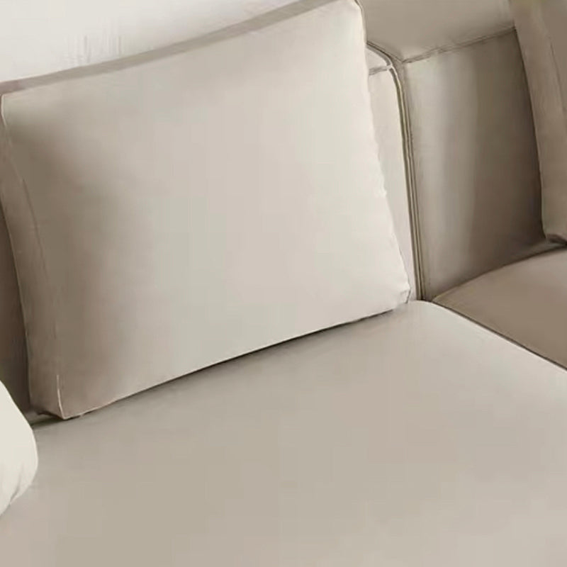Contemporary Stationary Faux Leather Sofa Living Room Square Arm Cushions Sofa