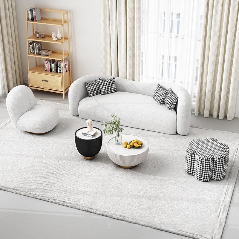 Sofá curvado moderno en lana blanca sofá con almohadas con almohadas