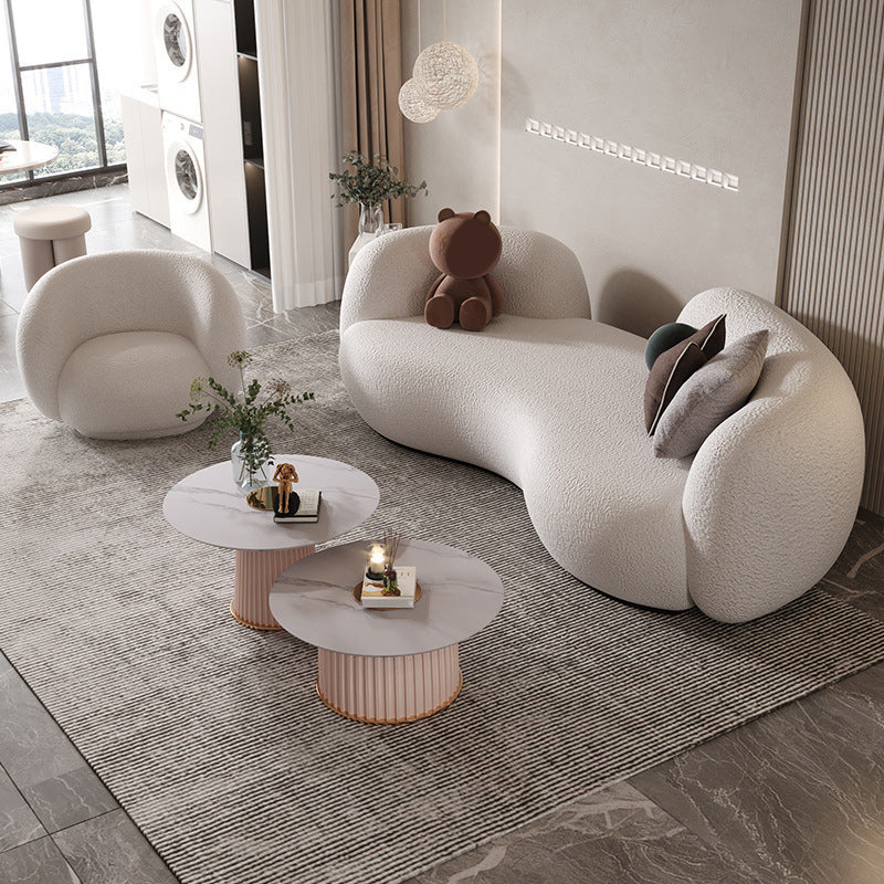 リビングルームのための現代の白いウール湾曲したソファの傾斜腕ソファ