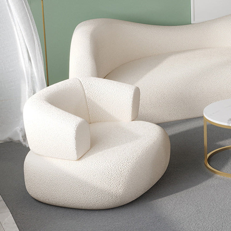 Sofá curvado de tela de tela de tela trasera ajustada blanca y contemporánea