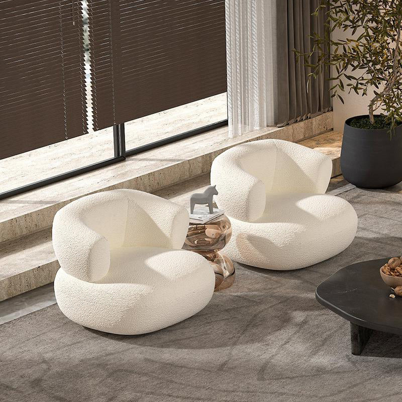 Sofá curvado de tela de tela de tela trasera ajustada blanca y contemporánea