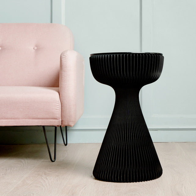 21.25" Tall Kraft Paper Pedestal End Table Round Glass Top Side Table Black Gray 1 Clearhalo 'Coffee & Accent Tables' 'End & Side Tables' 'end_side_tables' 'furn' 'furn_end_side_tables' 'Furniture' 'Living Room Furniture' 6377377