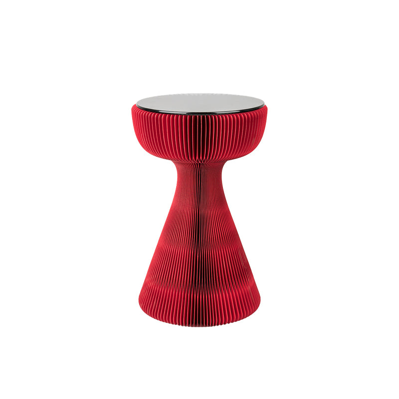 21.25" Tall Kraft Paper Pedestal End Table Round Glass Top Side Table Red Gray 1 Clearhalo 'Coffee & Accent Tables' 'End & Side Tables' 'end_side_tables' 'furn' 'furn_end_side_tables' 'Furniture' 'Living Room Furniture' 6377381
