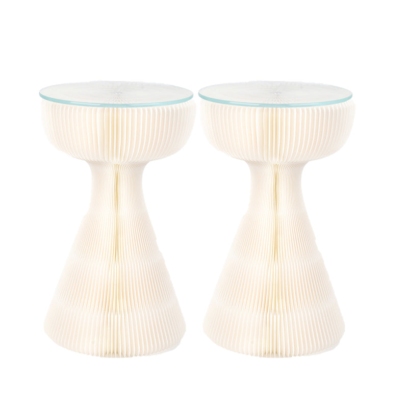 21.25" Tall Kraft Paper Pedestal End Table Round Glass Top Side Table White White 2 Clearhalo 'Coffee & Accent Tables' 'End & Side Tables' 'end_side_tables' 'furn' 'furn_end_side_tables' 'Furniture' 'Living Room Furniture' 6377387