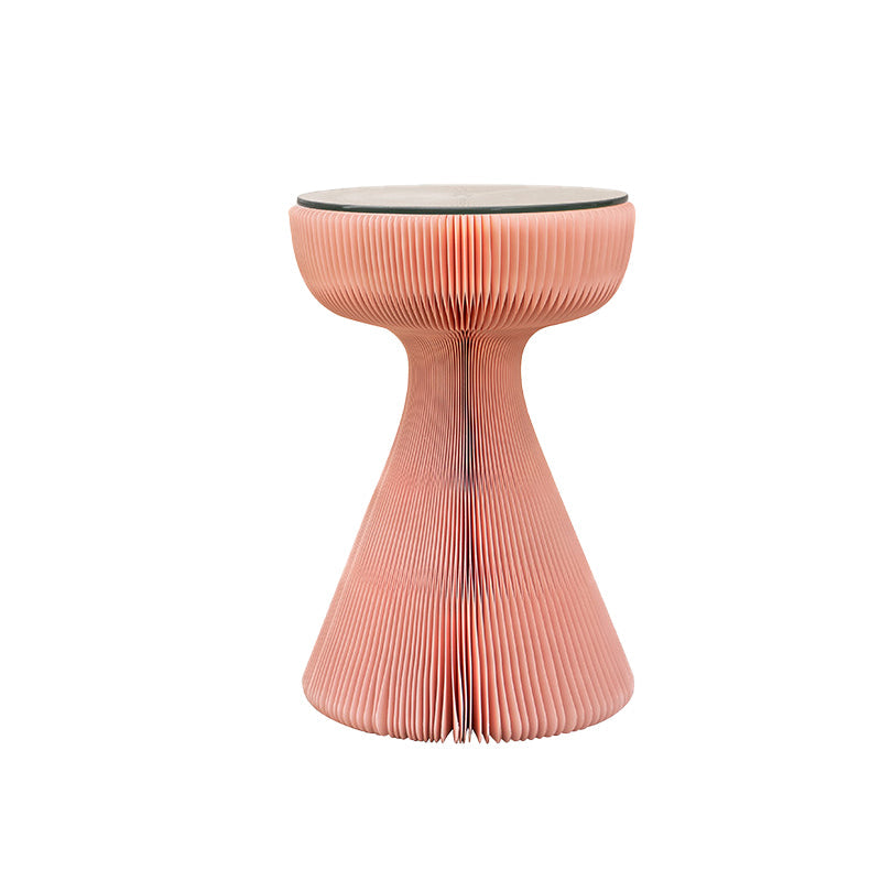 21.25" Tall Kraft Paper Pedestal End Table Round Glass Top Side Table Pink White 1 Clearhalo 'Coffee & Accent Tables' 'End & Side Tables' 'end_side_tables' 'furn' 'furn_end_side_tables' 'Furniture' 'Living Room Furniture' 6377389