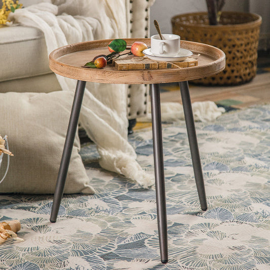 19.68 "背の高いソリッドウッドラウンドトレイトップエンドテーブル鉄3脚サイドテーブル