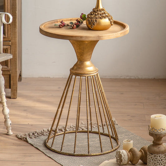 丸いトレイトップサイドテーブル鉄台座エンドテーブル - 苦しめられた表面処理