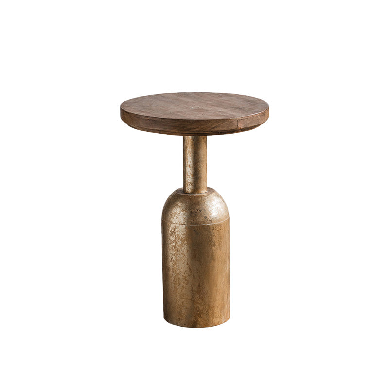 フランスのカントリーウッドラウンドトップサイドテーブル鉄台座エンドテーブル