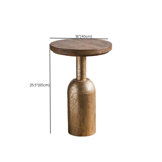 フランスのカントリーウッドラウンドトップサイドテーブル鉄台座エンドテーブル