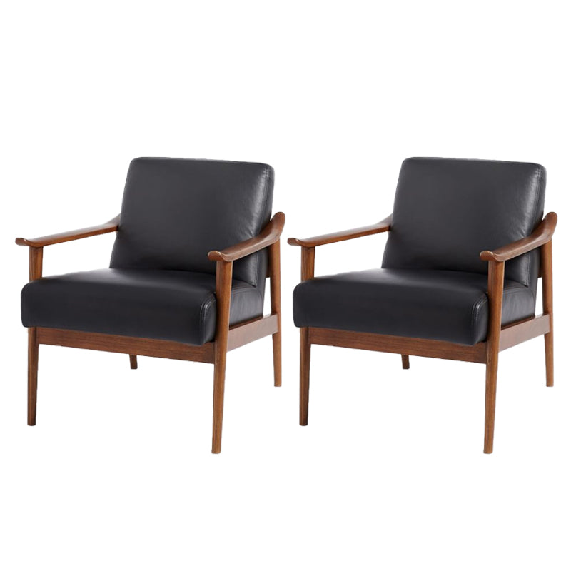 Arms Included Accent Arm Chair Solid Wood Frame Chair, 28.74" Wide Black Genuine Leather 2 Piece Set Clearhalo 'Accent Chairs' 'accent_chairs' 'Chairs & Seating' 'furn' 'furn_accent_chairs' 'Furniture' 'Living Room Furniture' 6377578