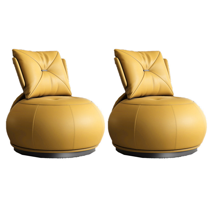 Faux Leather Parsons Chair Armless Chair with Pillow Back, 32.28" Wide Yellow Faux Leather 2 Piece Set Clearhalo 'Accent Chairs' 'accent_chairs' 'Chairs & Seating' 'furn' 'furn_accent_chairs' 'Furniture' 'Living Room Furniture' 6377607