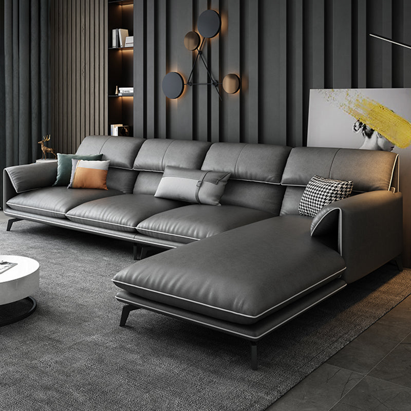 35"H Contemporary Sectional Sofa Leather Grey Stationary Sectionals Clearhalo 'furn' 'furn_sectionals' 'Furniture' 'Living Room Furniture' 'Sectionals' 6377750