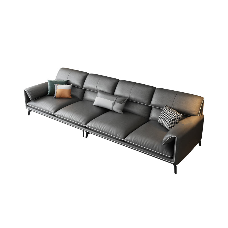 35"H Contemporary Sectional Sofa Leather Grey Stationary Sectionals 110"L x 35.5"W x 35.5"H Horizontal Clearhalo 'furn' 'furn_sectionals' 'Furniture' 'Living Room Furniture' 'Sectionals' 6377751