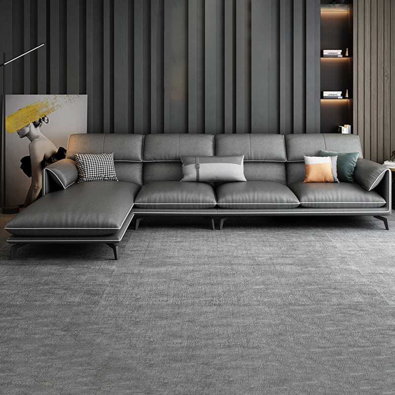 35"H Contemporary Sectional Sofa Leather Grey Stationary Sectionals 126"L x 69"W x 35"H Left Latex Clearhalo 'furn' 'furn_sectionals' 'Furniture' 'Living Room Furniture' 'Sectionals' 6377752