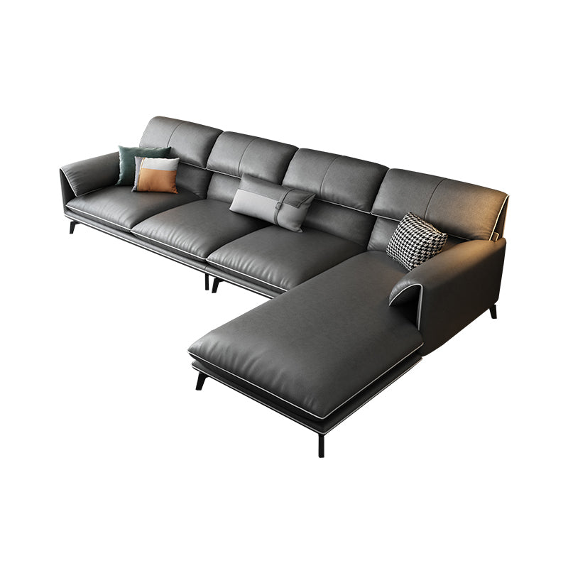 35"H Contemporary Sectional Sofa Leather Grey Stationary Sectionals 126"L x 69"W x 35"H Right Sponge Clearhalo 'furn' 'furn_sectionals' 'Furniture' 'Living Room Furniture' 'Sectionals' 6377753