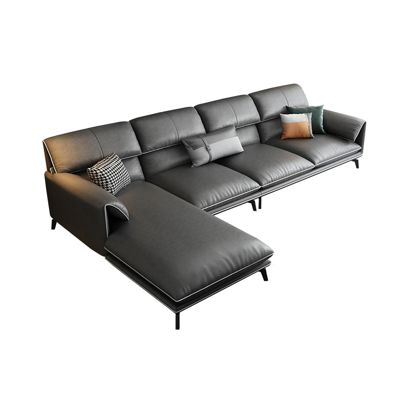 35"H Contemporary Sectional Sofa Leather Grey Stationary Sectionals 126"L x 69"W x 35"H Left Sponge Clearhalo 'furn' 'furn_sectionals' 'Furniture' 'Living Room Furniture' 'Sectionals' 6377756