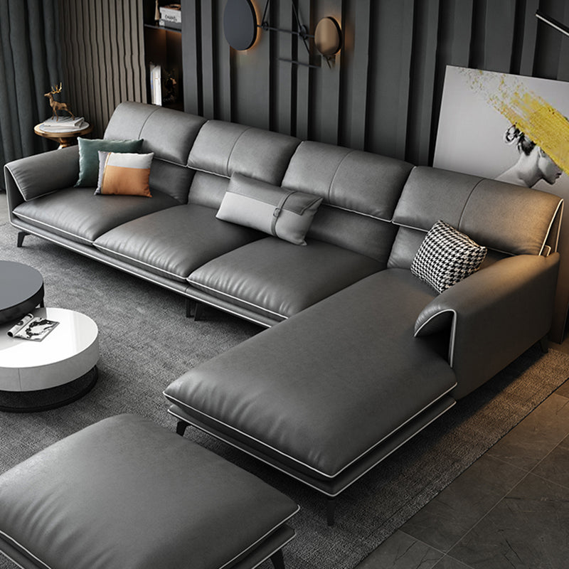 35"H Contemporary Sectional Sofa Leather Grey Stationary Sectionals Clearhalo 'furn' 'furn_sectionals' 'Furniture' 'Living Room Furniture' 'Sectionals' 6377757