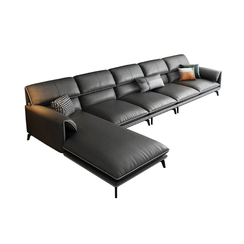 35"H Contemporary Sectional Sofa Leather Grey Stationary Sectionals 156"L x 69"W x 35"H Left Latex Clearhalo 'furn' 'furn_sectionals' 'Furniture' 'Living Room Furniture' 'Sectionals' 6377760
