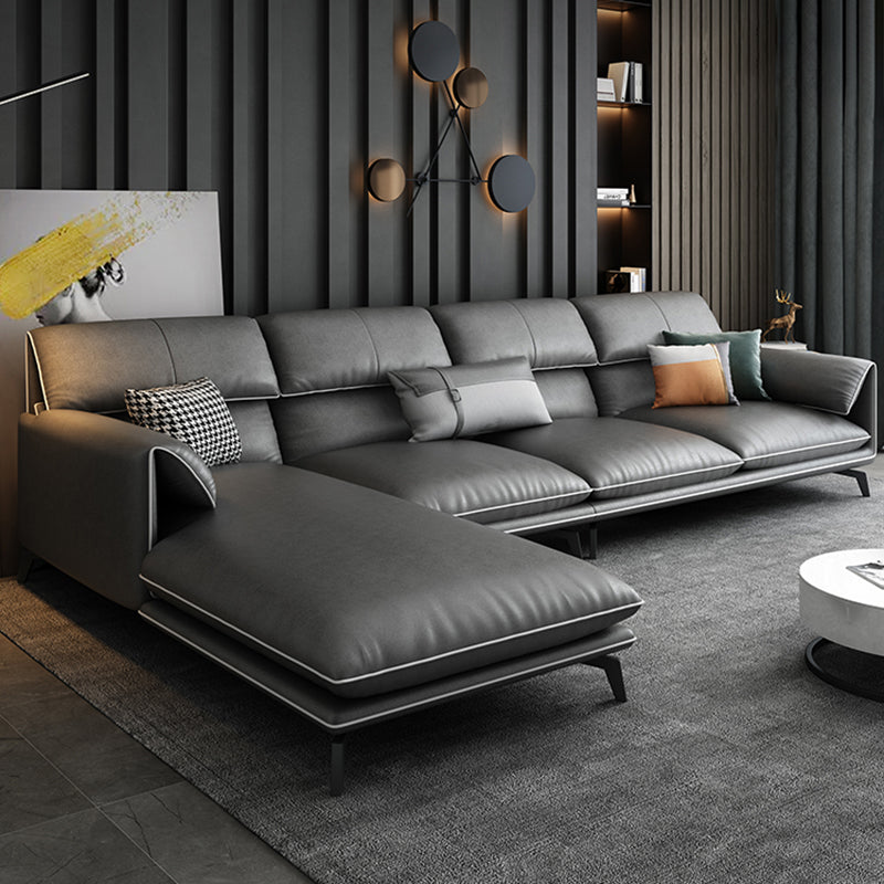 35"H Contemporary Sectional Sofa Leather Grey Stationary Sectionals Clearhalo 'furn' 'furn_sectionals' 'Furniture' 'Living Room Furniture' 'Sectionals' 6377767