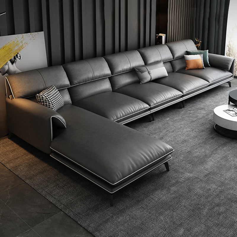35"H Contemporary Sectional Sofa Leather Grey Stationary Sectionals 156"L x 69"W x 35"H Left Sponge Clearhalo 'furn' 'furn_sectionals' 'Furniture' 'Living Room Furniture' 'Sectionals' 6377768
