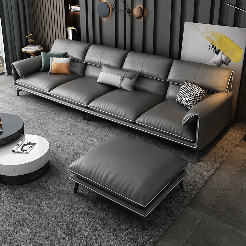 35"H Contemporary Sectional Sofa Leather Grey Stationary Sectionals Clearhalo 'furn' 'furn_sectionals' 'Furniture' 'Living Room Furniture' 'Sectionals' 6377769