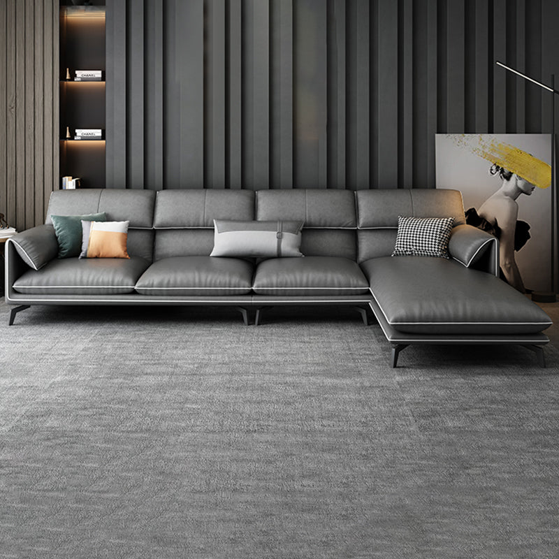 35"H Contemporary Sectional Sofa Leather Grey Stationary Sectionals 126"L x 69"W x 35"H Right Latex Clearhalo 'furn' 'furn_sectionals' 'Furniture' 'Living Room Furniture' 'Sectionals' 6377770