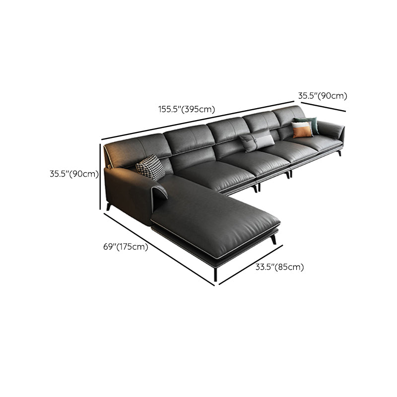 35"H Contemporary Sectional Sofa Leather Grey Stationary Sectionals Clearhalo 'furn' 'furn_sectionals' 'Furniture' 'Living Room Furniture' 'Sectionals' 6377776