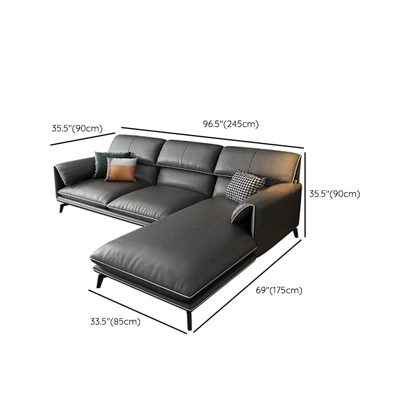 35"H Contemporary Sectional Sofa Leather Grey Stationary Sectionals Clearhalo 'furn' 'furn_sectionals' 'Furniture' 'Living Room Furniture' 'Sectionals' 6377777
