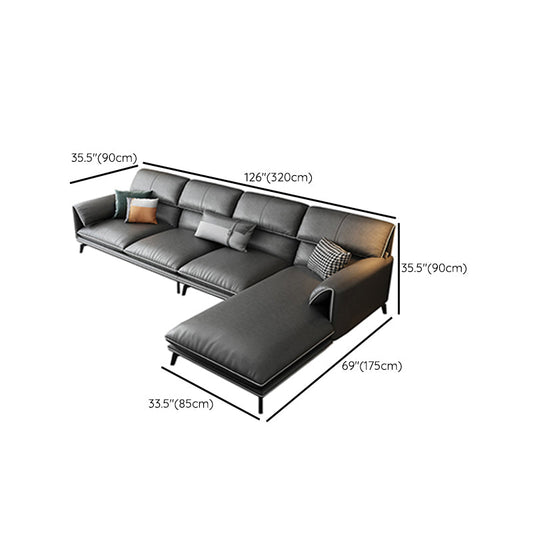 35"H Contemporary Sectional Sofa Leather Grey Stationary Sectionals Clearhalo 'furn' 'furn_sectionals' 'Furniture' 'Living Room Furniture' 'Sectionals' 6377778