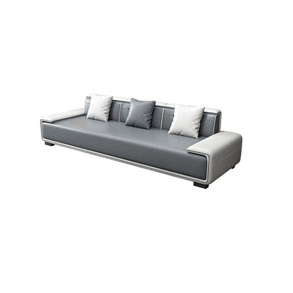 29"H Scandinavian Sectional Sofa Leather Grey Sectionals with Bostol Pillows 83"L x 35"W x 29.5"H Horizontal Clearhalo 'furn' 'furn_sectionals' 'Furniture' 'Living Room Furniture' 'Sectionals' 6377808
