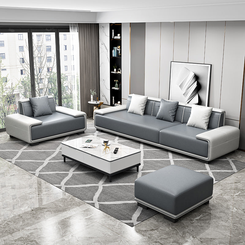 29"H Scandinavian Sectional Sofa Leather Grey Sectionals with Bostol Pillows Clearhalo 'furn' 'furn_sectionals' 'Furniture' 'Living Room Furniture' 'Sectionals' 6377811