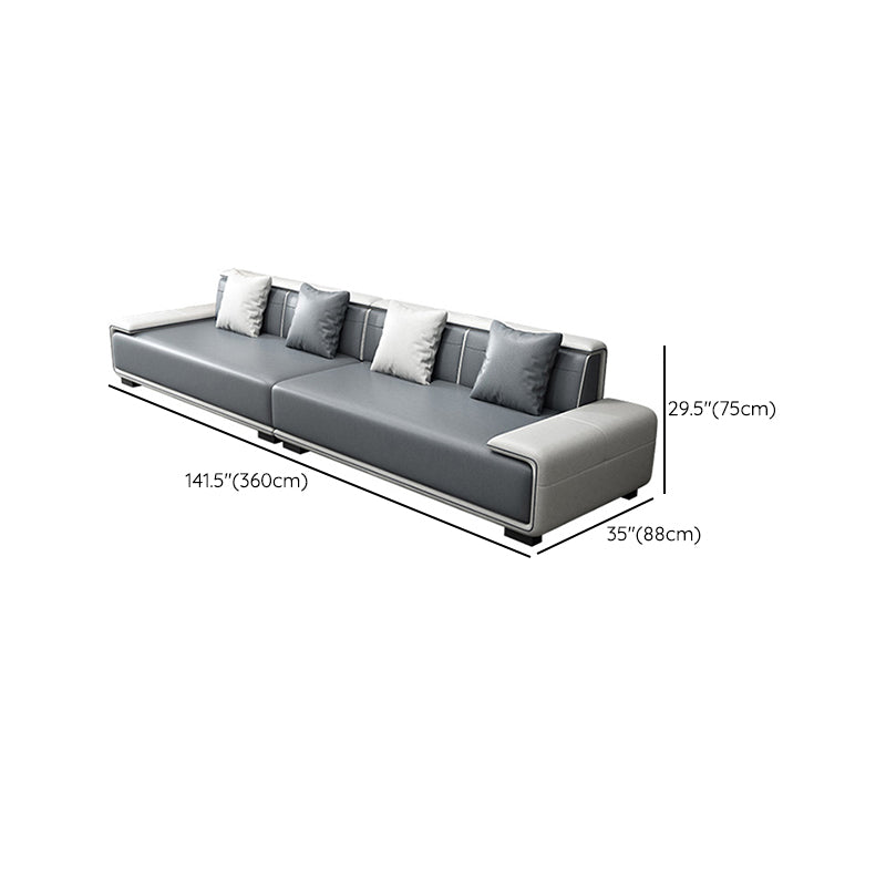 29"H Scandinavian Sectional Sofa Leather Grey Sectionals with Bostol Pillows Clearhalo 'furn' 'furn_sectionals' 'Furniture' 'Living Room Furniture' 'Sectionals' 6377814