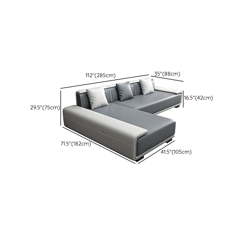 29"H Scandinavian Sectional Sofa Leather Grey Sectionals with Bostol Pillows Clearhalo 'furn' 'furn_sectionals' 'Furniture' 'Living Room Furniture' 'Sectionals' 6377815