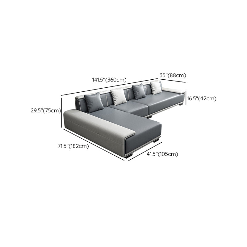 29"H Scandinavian Sectional Sofa Leather Grey Sectionals with Bostol Pillows Clearhalo 'furn' 'furn_sectionals' 'Furniture' 'Living Room Furniture' 'Sectionals' 6377817