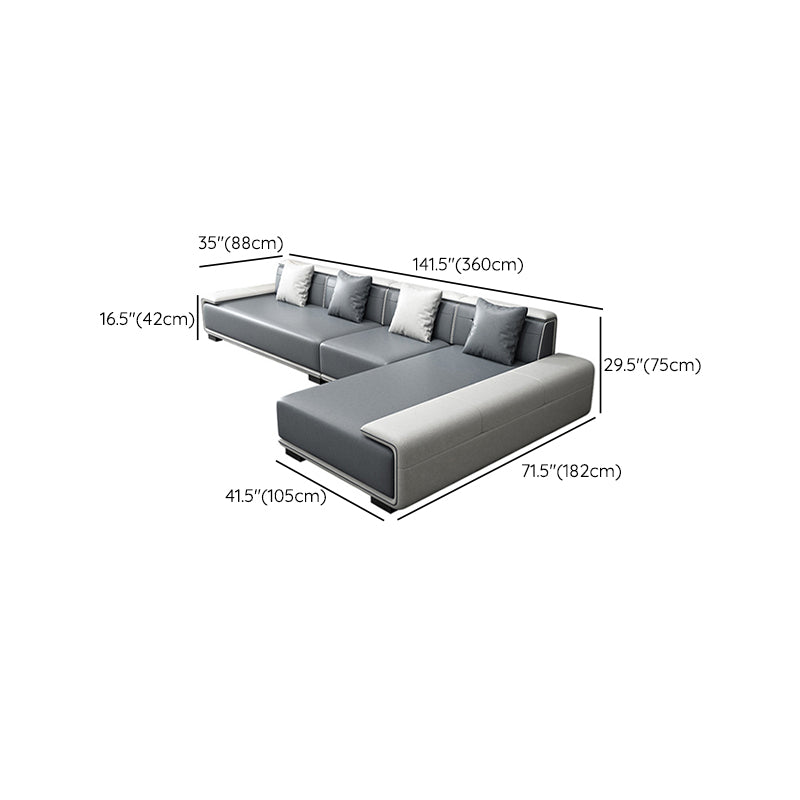 29"H Scandinavian Sectional Sofa Leather Grey Sectionals with Bostol Pillows Clearhalo 'furn' 'furn_sectionals' 'Furniture' 'Living Room Furniture' 'Sectionals' 6377818