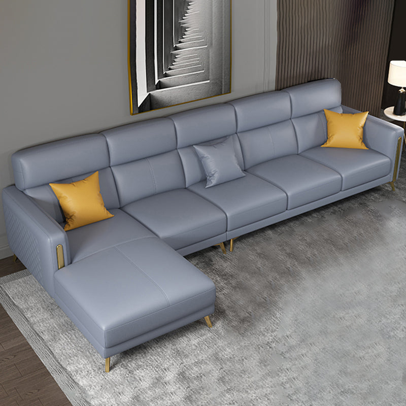 Glam Stationary Sectional Sofa Cushion Back Leather Living Room Set Clearhalo 'furn' 'furn_sectionals' 'Furniture' 'Living Room Furniture' 'Sectionals' 6377863