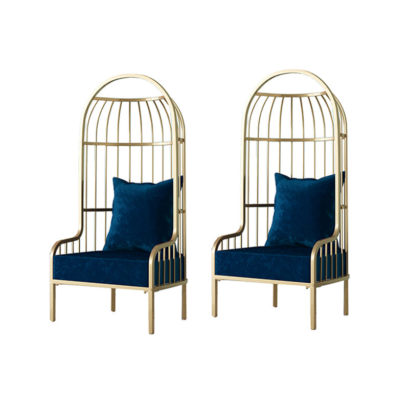 Fixed Back Lounge Chair Pillow Back Fabric Seat Chair with Gold Tone Legs Blue Flannel 2 Piece Set Clearhalo 'Accent Chairs' 'accent_chairs' 'Chairs & Seating' 'furn' 'furn_accent_chairs' 'Furniture' 'Living Room Furniture' 6377934