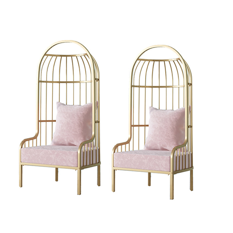 Fixed Back Lounge Chair Pillow Back Fabric Seat Chair with Gold Tone Legs Pink Flannel 2 Piece Set Clearhalo 'Accent Chairs' 'accent_chairs' 'Chairs & Seating' 'furn' 'furn_accent_chairs' 'Furniture' 'Living Room Furniture' 6377938
