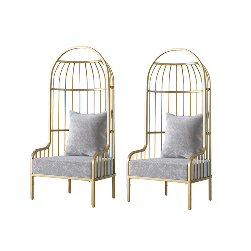 Fixed Back Lounge Chair Pillow Back Fabric Seat Chair with Gold Tone Legs Grey Flannel 2 Piece Set Clearhalo 'Accent Chairs' 'accent_chairs' 'Chairs & Seating' 'furn' 'furn_accent_chairs' 'Furniture' 'Living Room Furniture' 6377940