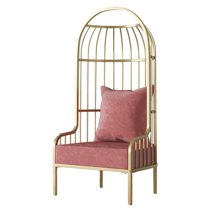 Fixed Back Lounge Chair Pillow Back Fabric Seat Chair with Gold Tone Legs Watermelon Red Flannel 1 Piece Clearhalo 'Accent Chairs' 'accent_chairs' 'Chairs & Seating' 'furn' 'furn_accent_chairs' 'Furniture' 'Living Room Furniture' 6377949